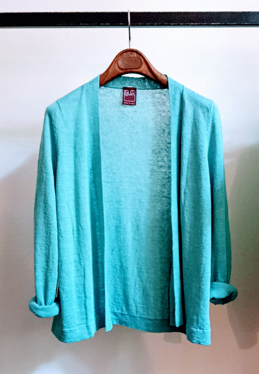 cardigan "sciuretto" - lino - acquamarina
