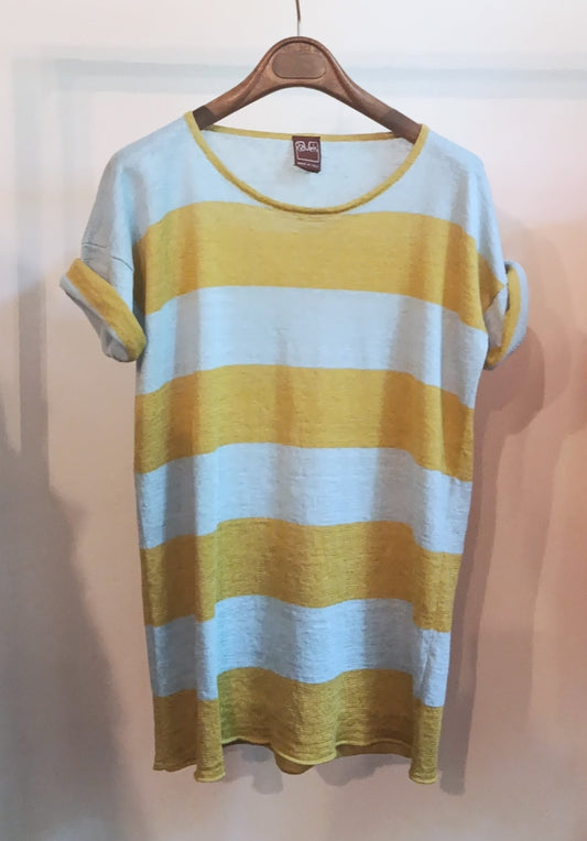t-shirt lino - righe giallo acido- azzurro