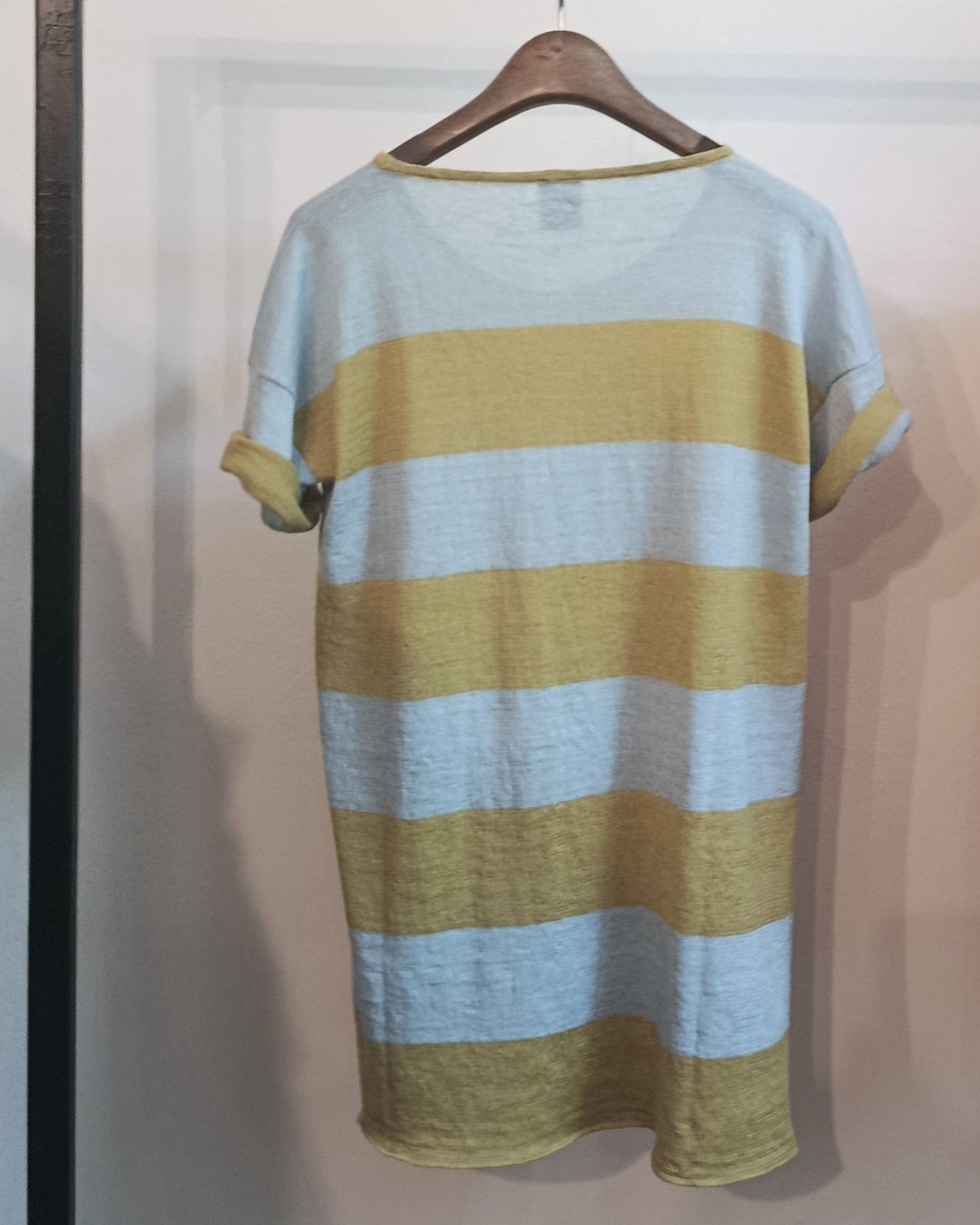 t-shirt lino - righe giallo acido- azzurro