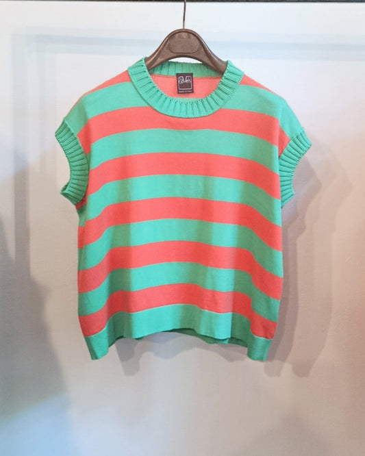 Gilet boxy - righe verde e arancio